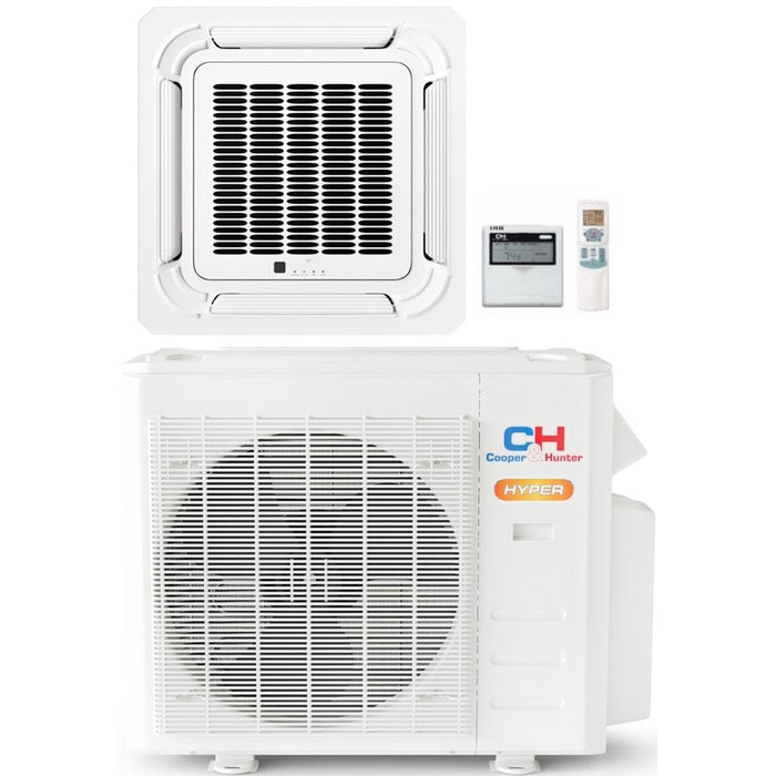 Cooper & Hunter 36,000 BTU 230V 17.5 SEER Ceiling Cassette, Hyper Series Light Commercial Ductless Mini Split 3 TON AC Heat Pump + Installation Kit Option - CH-HYP36LCUO & CH-36LCCT-230VI