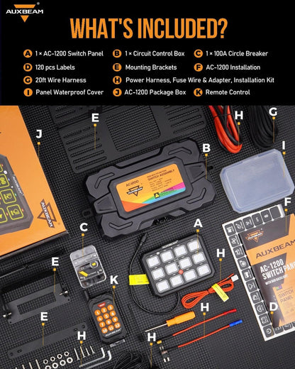 Auxbeam AC-1200 RGB Switch Panel with APP&Remote Control, Toggle/ Momentary/ Pulsed Mode Supported(One-Sided Outlet) - QP010273