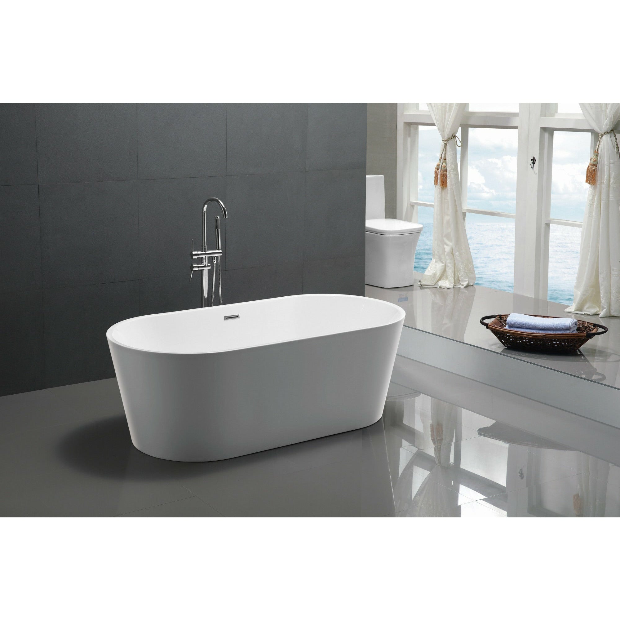 Anzzi Chand 67 in. Acrylic Flatbottom Freestanding Bathtub in White FT-AZ098 - FT-AZ098