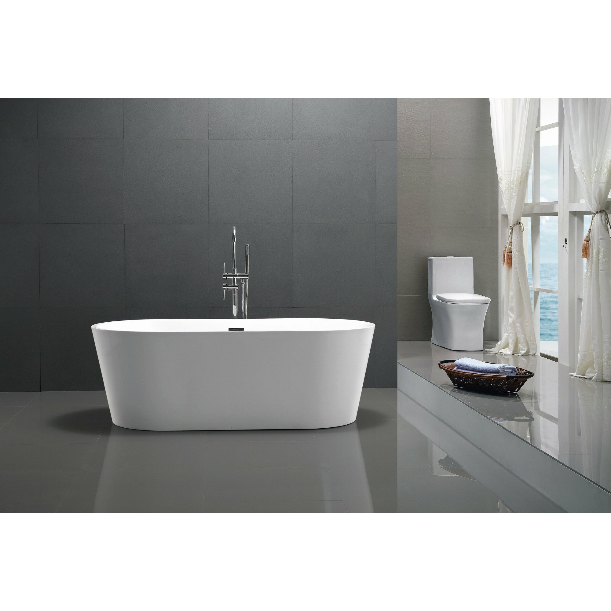 Anzzi Chand 67 in. Acrylic Flatbottom Freestanding Bathtub in White FT-AZ098 - FT-AZ098