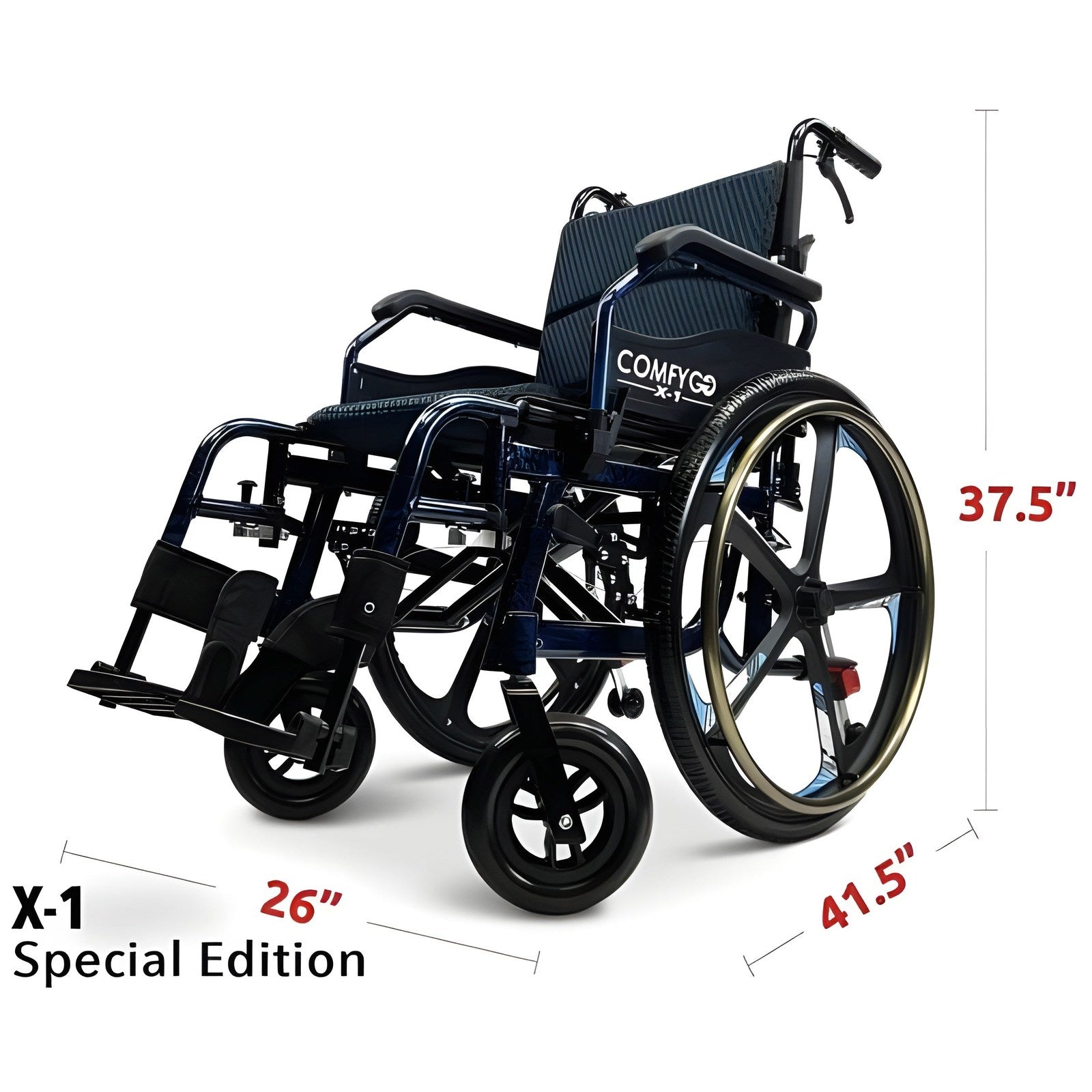 ComfyGo X-1 Ultra Lightweight Manual Wheelchair - X-1 BLACK