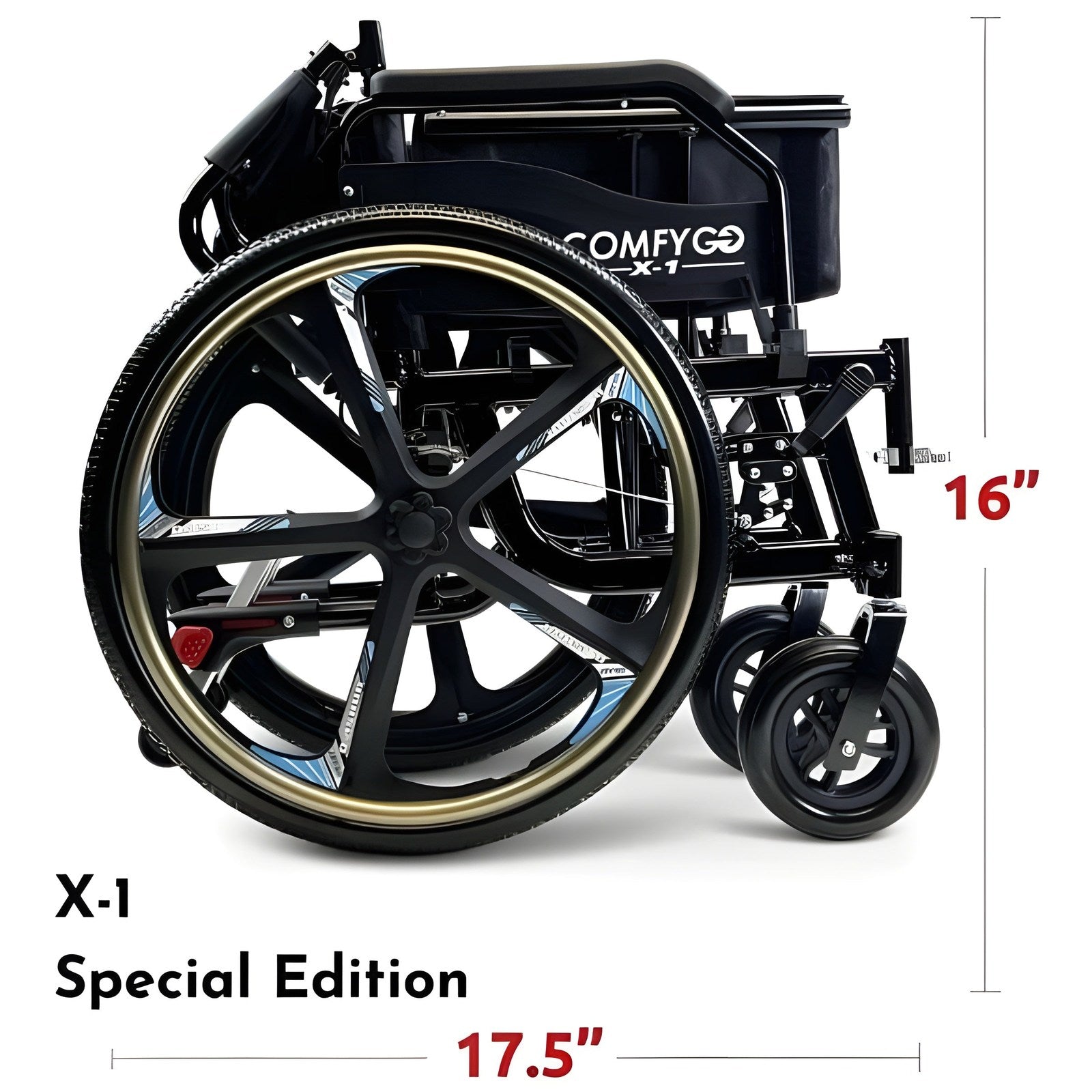 ComfyGo X-1 Ultra Lightweight Manual Wheelchair - X-1 BLACK