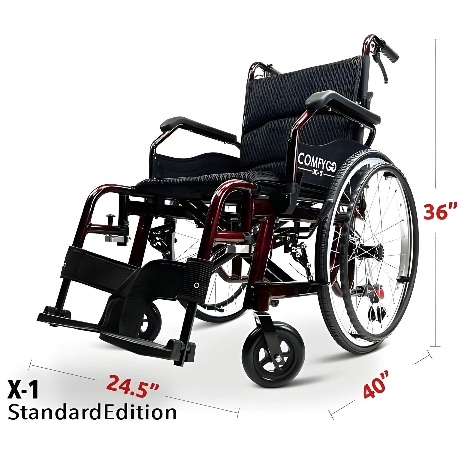 ComfyGo X-1 Ultra Lightweight Manual Wheelchair - X-1 BLACK