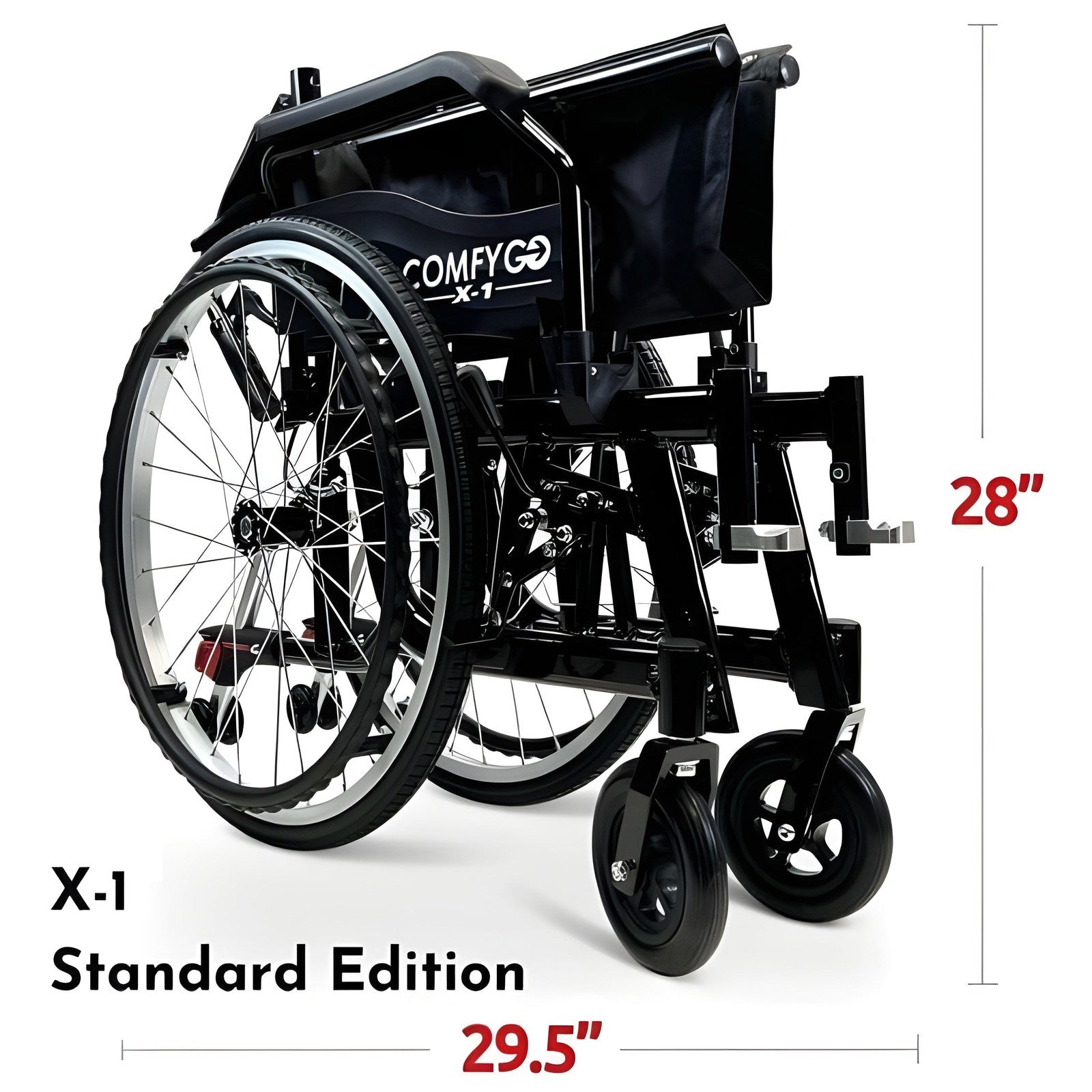 ComfyGo X-1 Ultra Lightweight Manual Wheelchair - X-1 BLACK