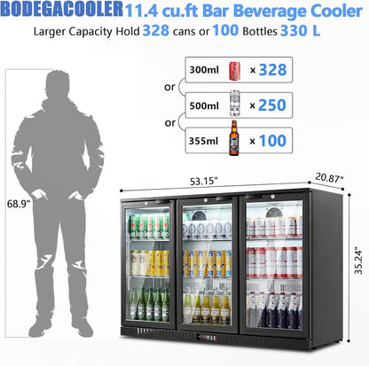 Bodega cooler 11.4 Cu.Ft Display Bar Beverage Fridge With 3 Glass Doors