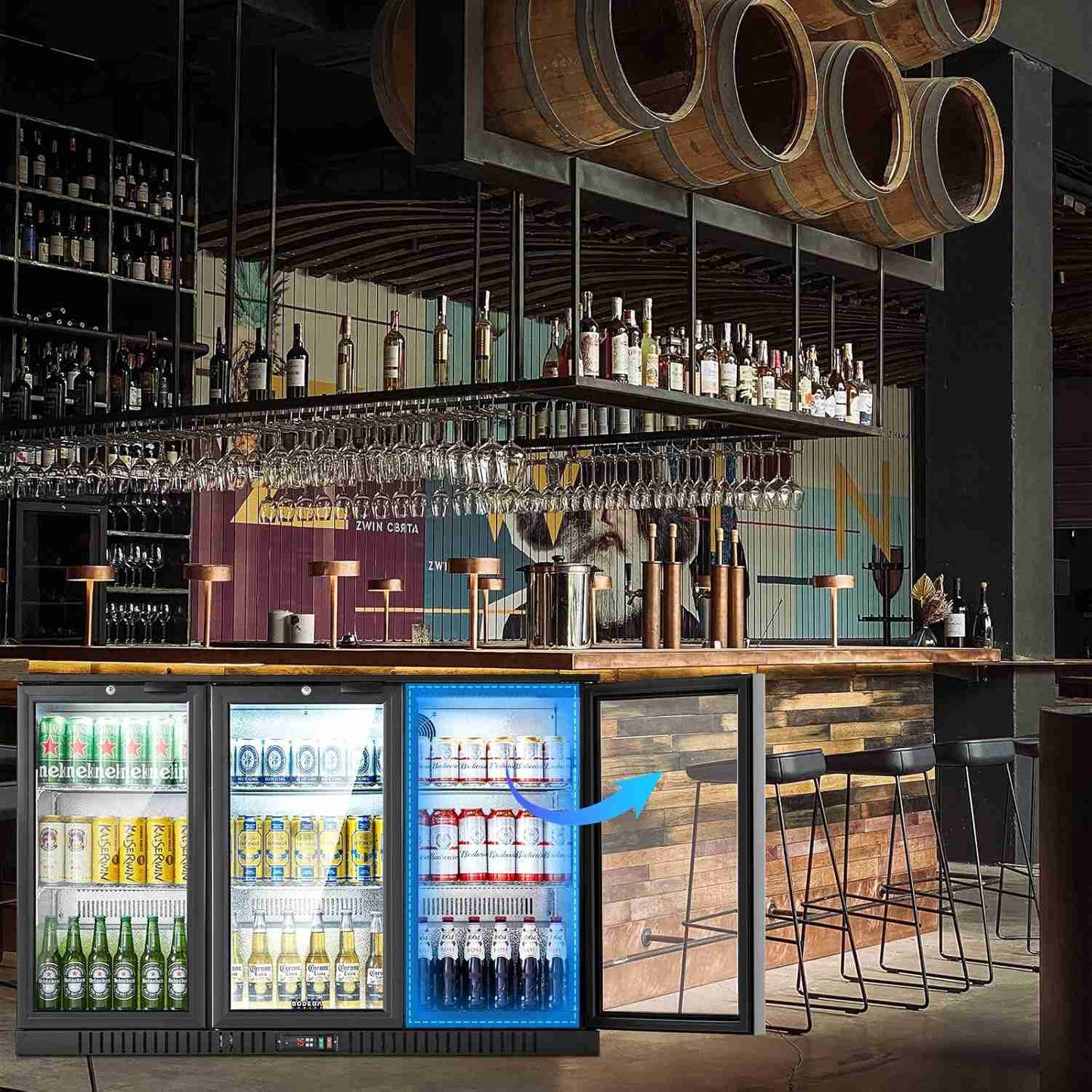 Bodega cooler 11.4 Cu.Ft Display Bar Beverage Fridge With 3 Glass Doors