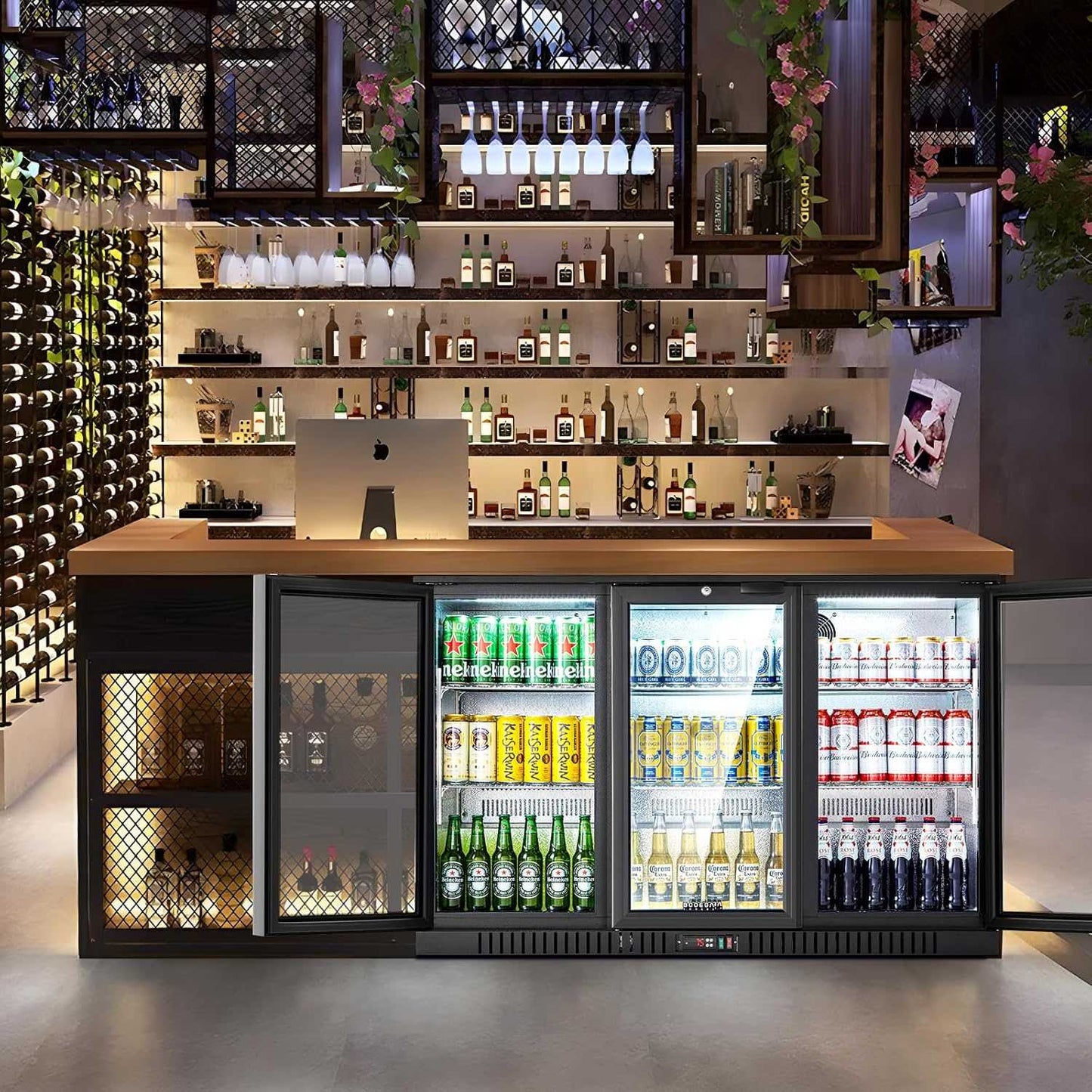 Bodega cooler 11.4 Cu.Ft Display Bar Beverage Fridge With 3 Glass Doors