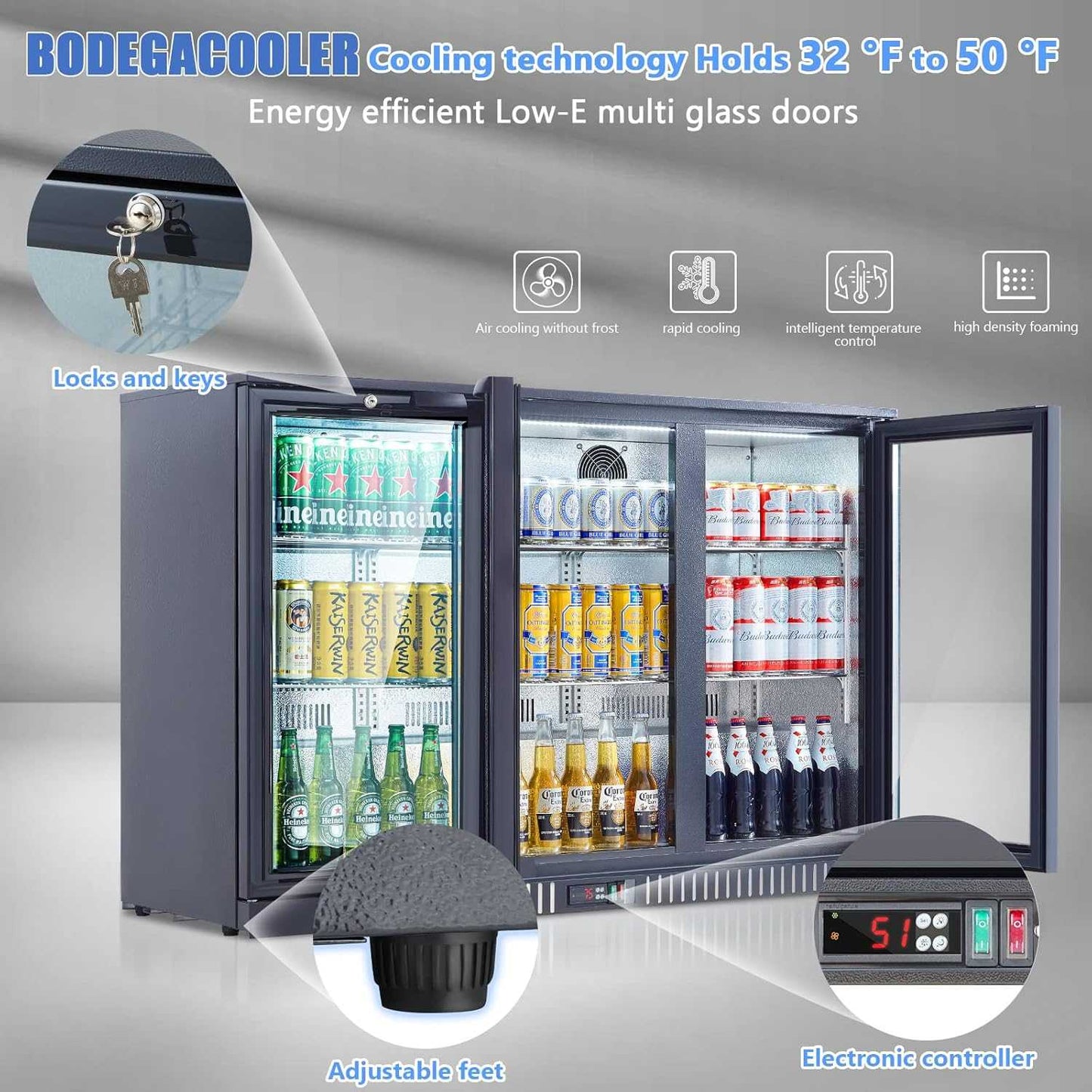 Bodega cooler 11.4 Cu.Ft Display Bar Beverage Fridge With 3 Glass Doors