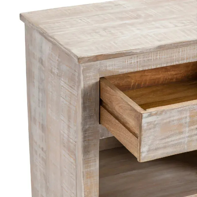 Crestview Collection Adler 64" x 16" x 35" Rustic Wood Console In Distressed White Finish