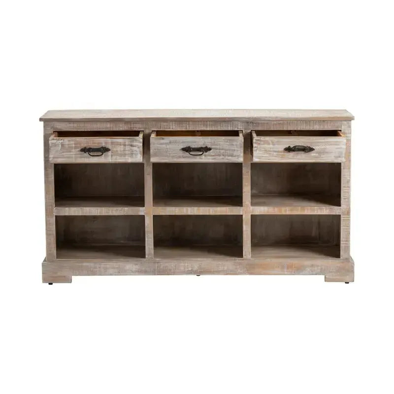 Crestview Collection Adler 64" x 16" x 35" Rustic Wood Console In Distressed White Finish