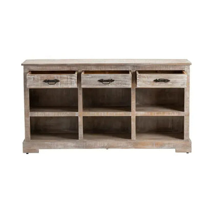 Crestview Collection Adler 64" x 16" x 35" Rustic Wood Console In Distressed White Finish