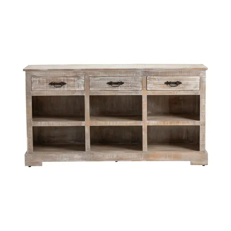Crestview Collection Adler 64" x 16" x 35" Rustic Wood Console In Distressed White Finish