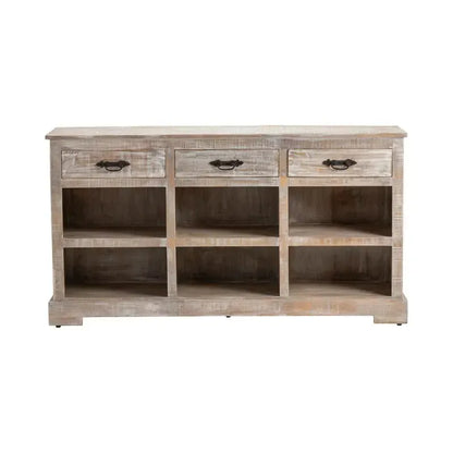Crestview Collection Adler 64" x 16" x 35" Rustic Wood Console In Distressed White Finish