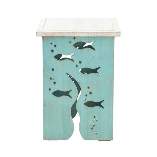 Crestview Collection Aquarium 22" x 22" x 23" Coastal Wood Square Accent Table In Seafoam and Whitewash Finish - CVFZR4529