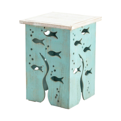 Crestview Collection Aquarium 22" x 22" x 23" Coastal Wood Square Accent Table In Seafoam and Whitewash Finish - CVFZR4529