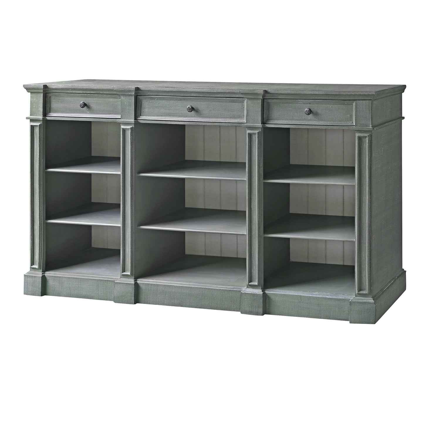 Crestview Collection Bedford 72" x 16" x 43" 3-Drawer Traditional Wood Bookshelf Console In Mint Green and White Finish -CVFZR4599
