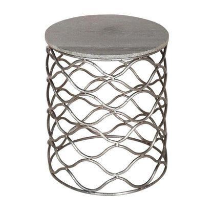 Crestview Collection Bengal Manor 18" x 18" x 22" Modern Solid Iron And Marble Accent Table In Gray and Nickel Finish - CVFNR483
