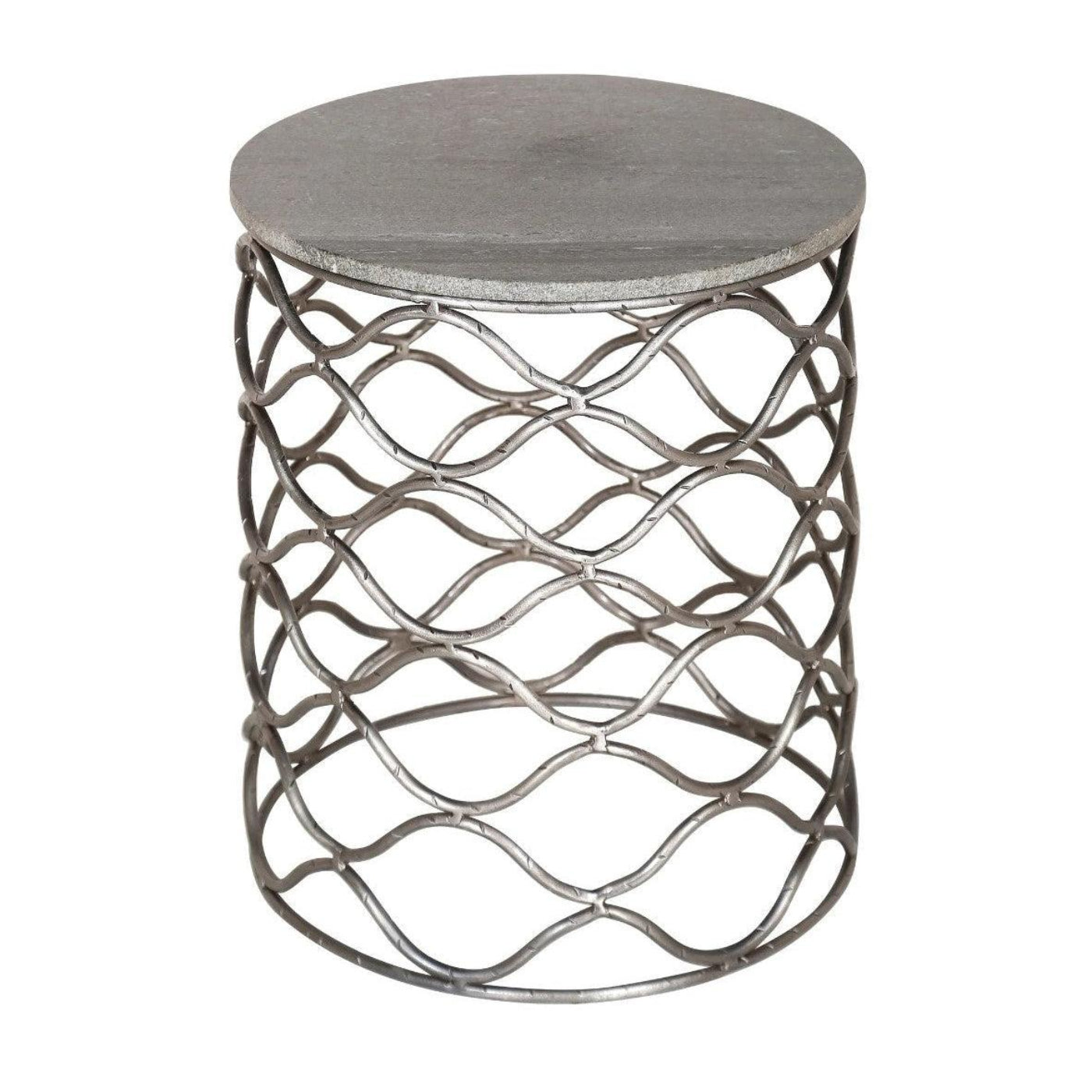 Crestview Collection Bengal Manor 18" x 18" x 22" Modern Solid Iron And Marble Accent Table In Gray and Nickel Finish - CVFNR483