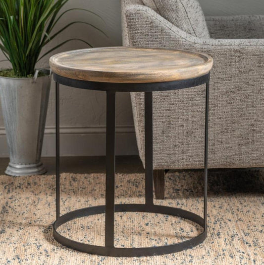Crestview Collection Bengal Manor 22" x 22" x 24" Occasional Mango Wood And Metal Round End Table In Natural Wood and Black Finish - CVFNR465
