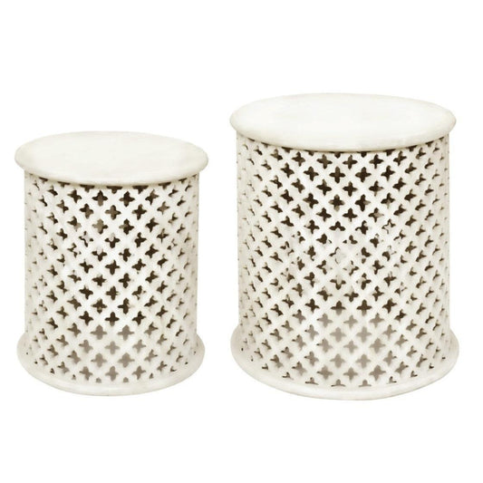 Crestview Collection Bengal Manor 22" x 22" x 24" Occasional Mango Wood Pierced Set of Tables In Distressed White Finish - CVFNR401