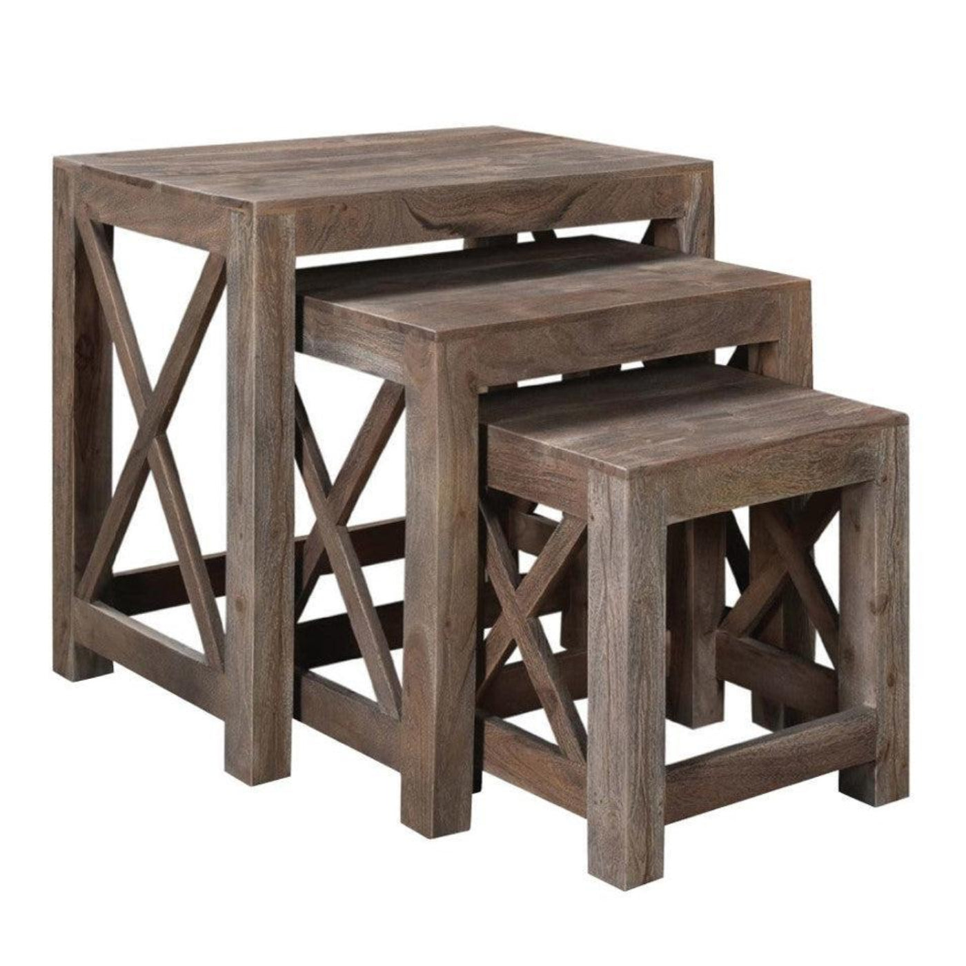 Crestview Collection Bengal Manor 25" x 16" x 24" Rustic Acacia Wood Set of Nested Tables In Natural Wood Finish - CVFNR516