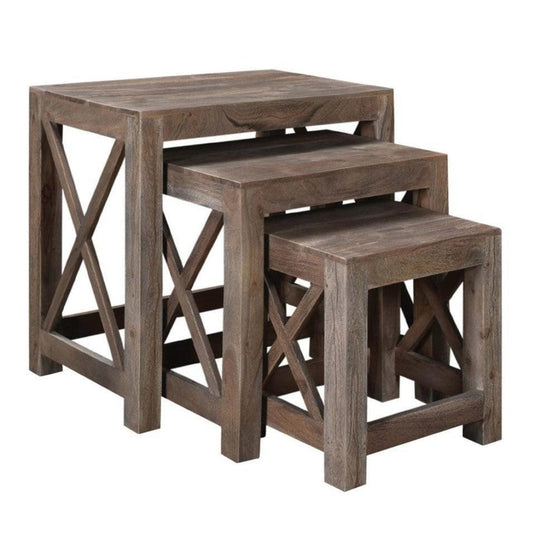 Crestview Collection Bengal Manor 25" x 16" x 24" Rustic Acacia Wood Set of Nested Tables In Natural Wood Finish - CVFNR516
