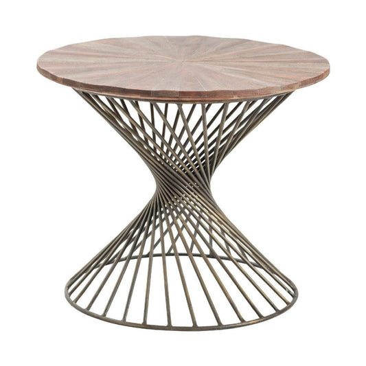 Crestview Collection Bengal Manor 25" x 25" x 21" Rustic Pie-Cut Wood Top And Twist Metal Round Accent Table In Natural Wood Finish - CVFNR406