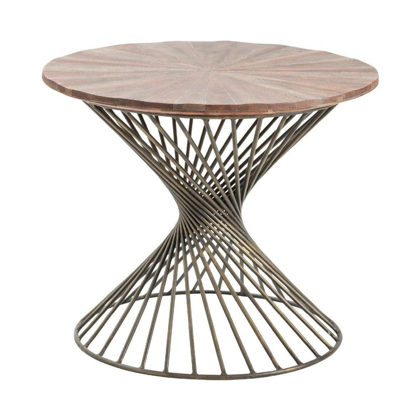 Crestview Collection Bengal Manor 25" x 25" x 21" Rustic Pie-Cut Wood Top And Twist Metal Round Accent Table In Natural Wood Finish - CVFNR406