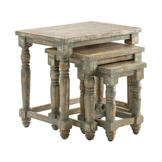 Crestview Collection Bengal Manor 26" x 18" x 24" Rustic Mango Wood Set of Nested Tables In Distressed Gray Finish - CVFNR354