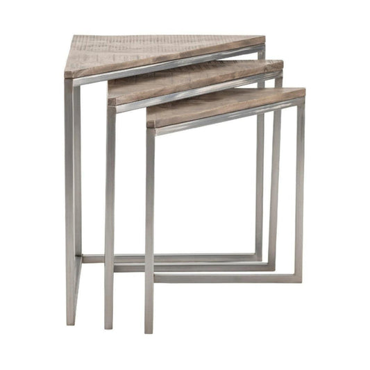 Crestview Collection Bengal Manor 28" x 15" x 24" Occasional Mango Wood And Scraped Iron Set of 3 Corner Nested Tables In Parkview Gray Finish - CVFNR677