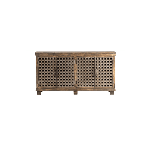 Crestview Collection Bengal Manor 38" x 72" x 18" 4-Door Rustic Brown Metal Lattice Work And Mango Wood Sideboard - CVFNR317