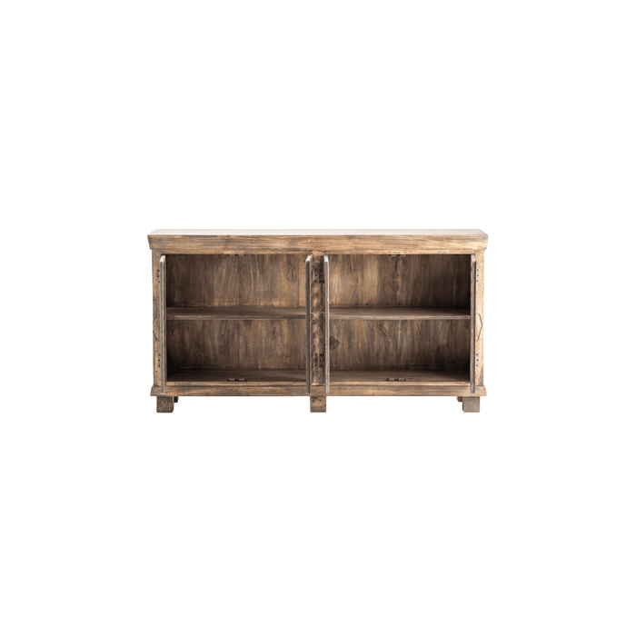 Crestview Collection Bengal Manor 38" x 72" x 18" 4-Door Rustic Brown Metal Lattice Work And Mango Wood Sideboard - CVFNR317