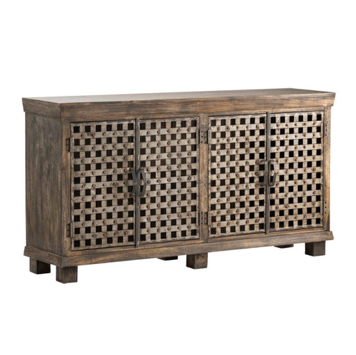 Crestview Collection Bengal Manor 38" x 72" x 18" 4-Door Rustic Brown Metal Lattice Work And Mango Wood Sideboard - CVFNR317