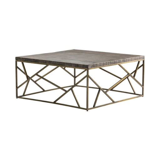 Crestview Collection Bengal Manor 40" x 40" x 18" Occasional Mango Wood Cocktail Table with Square Crazy Cut Iron In Aged Gold Finish - CVFNR682