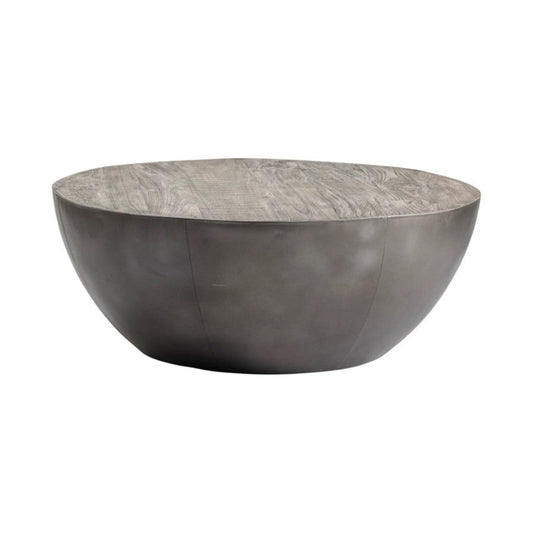 Crestview Collection Bengal Manor 42" x 42" x 16" Occasional Mango Wood And Pewter Metal Drum Base Round Cocktail Table -  CVFNR709