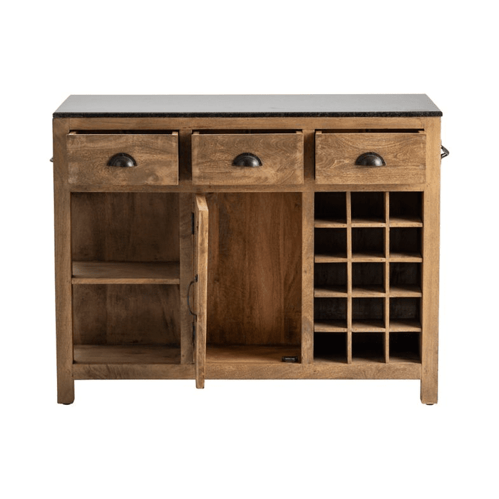 Crestview Collection Bengal Manor 47" x 24" x 37" Rustic Brown Mango Wood and Granite Kitchen Island - CVFNR490