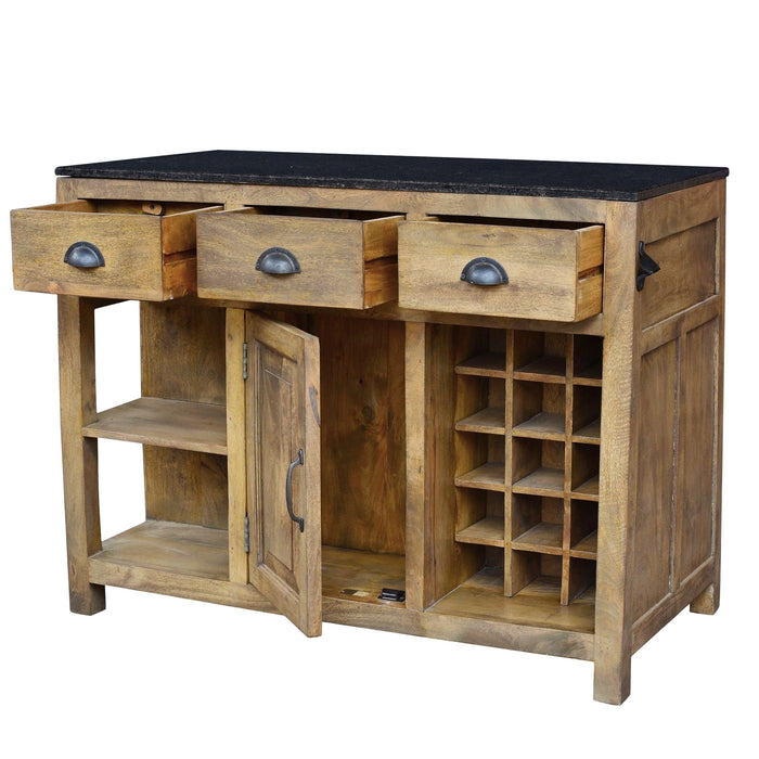 Crestview Collection Bengal Manor 47" x 24" x 37" Rustic Brown Mango Wood and Granite Kitchen Island - CVFNR490