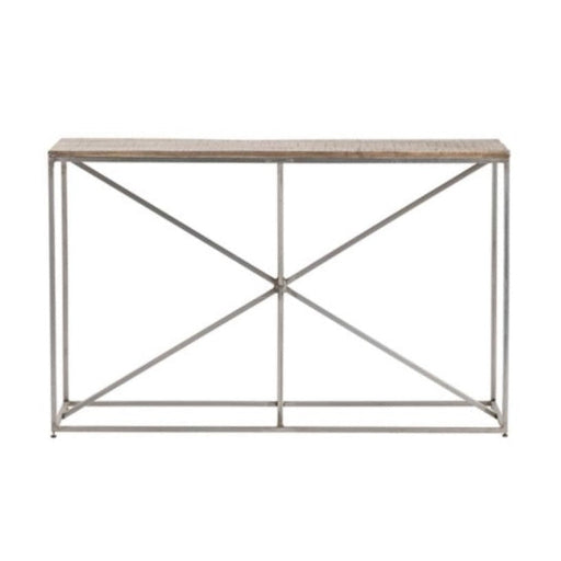 Crestview Collection Bengal Manor 50" x 15" x 31" Occasional Rough Mango Wood And Iron Asterisk Rectangle Console Table In Natural Wood and Nickel Finish - CVFNR676