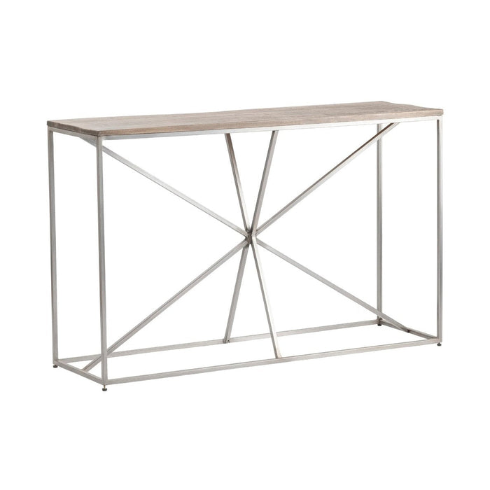 Crestview Collection Bengal Manor 50" x 15" x 31" Occasional Rough Mango Wood And Iron Asterisk Rectangle Console Table In Natural Wood and Nickel Finish - CVFNR676