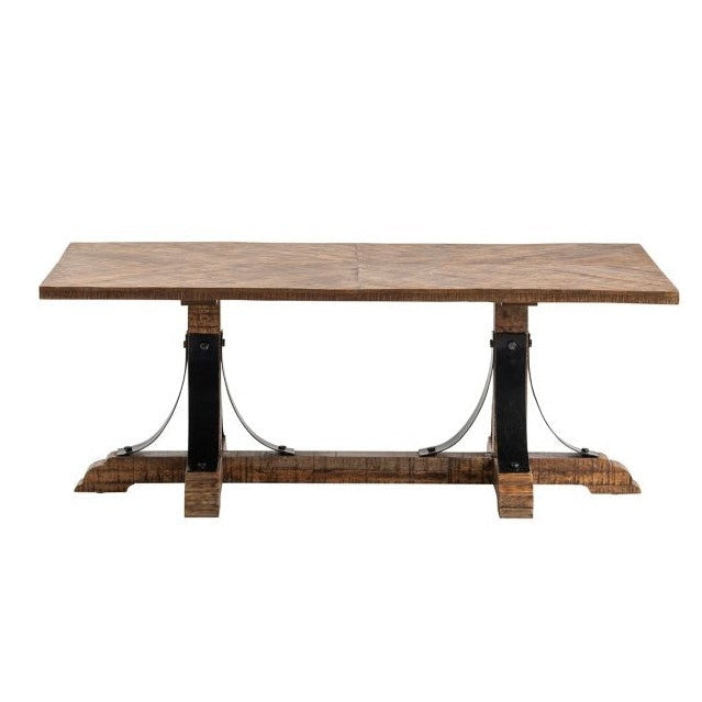 Crestview Collection Bengal Manor 50" x 30" x 19" Occasional Mango Wood And Iron Trestle Base Rectangle Cocktail Table - CVFNR667