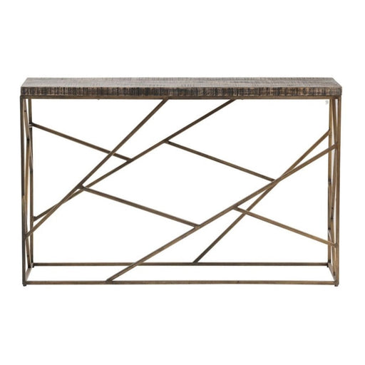 Crestview Collection Bengal Manor 51" x 15" x 32" Occasional Mango Wood Rectangle Console Table with Crazy Cut Iron In Aged Gold Finish In Burnished Ebony Finish - CVFNR684