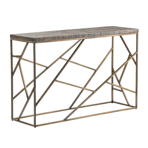 Crestview Collection Bengal Manor 51" x 15" x 32" Occasional Mango Wood Rectangle Console Table with Crazy Cut Iron In Aged Gold Finish In Burnished Ebony Finish - CVFNR684