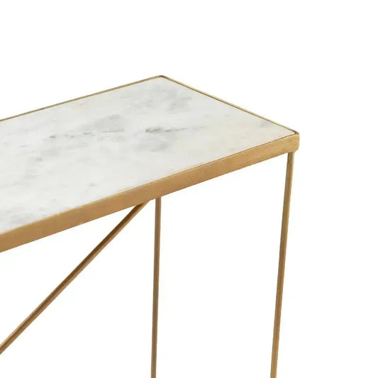 Crestview Collection Bengal Manor 52" x 12" x 30" Modern Iron And Marble Console Table In Antique Gold Finish