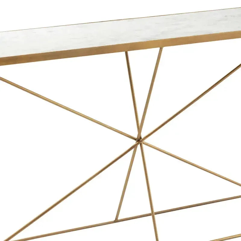 Crestview Collection Bengal Manor 52" x 12" x 30" Modern Iron And Marble Console Table In Antique Gold Finish