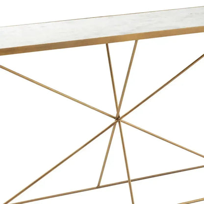 Crestview Collection Bengal Manor 52" x 12" x 30" Modern Iron And Marble Console Table In Antique Gold Finish