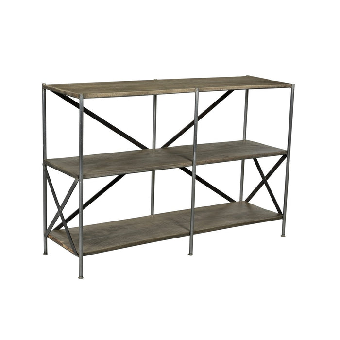 Crestview Collection Bengal Manor 54" x 16" x 36" Rustic Mango Wood And Scraped Iron Tiered Console Table In Parkview Gray Finish - CVFNR679