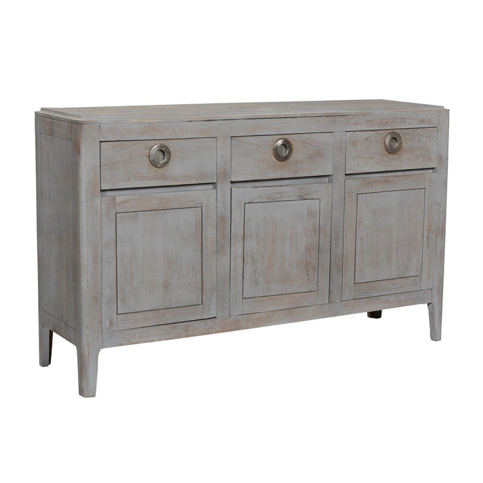 Crestview Collection Bengal Manor 57" x 16" x 33" 3-Drawer 3-Door Transitional Gray Wash Mango Wood Sideboard - CVFNR673