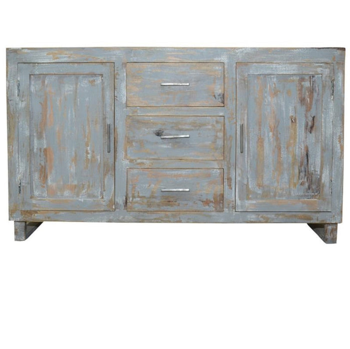 Crestview Collection Bengal Manor 60" x 18" x 36" 2-Door 3-Drawer Rustic Mango Wood Sideboard In Heavily Distressed Gray Finish - CVFNR658