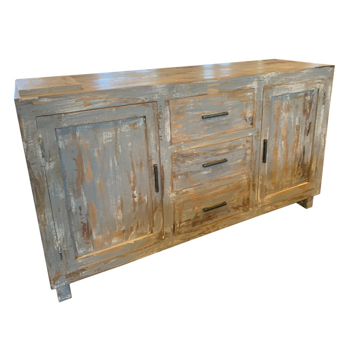 Crestview Collection Bengal Manor 60" x 18" x 36" 2-Door 3-Drawer Rustic Mango Wood Sideboard In Heavily Distressed Gray Finish - CVFNR658