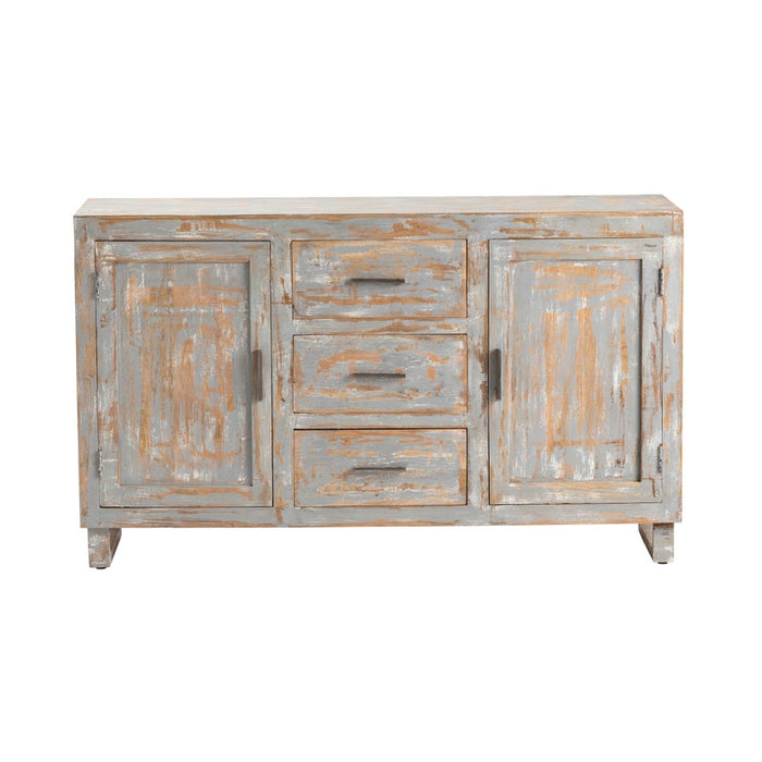 Crestview Collection Bengal Manor 60" x 18" x 36" 2-Door 3-Drawer Rustic Mango Wood Sideboard In Heavily Distressed Gray Finish - CVFNR658